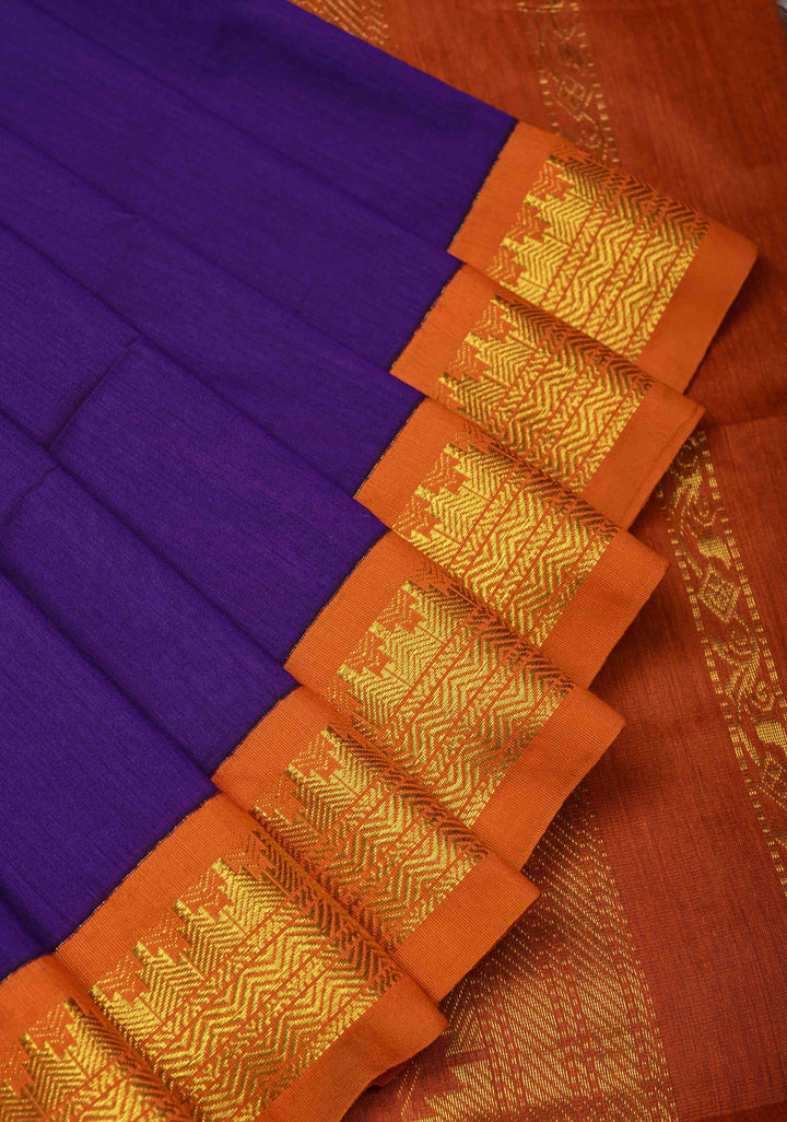 Ink Purple Venkatagiri Cotton Silk Saree with Contrast Zari Border