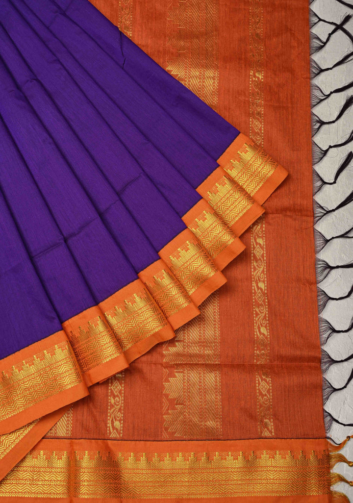 Ink Purple Venkatagiri Cotton Silk Saree with Contrast Zari Border