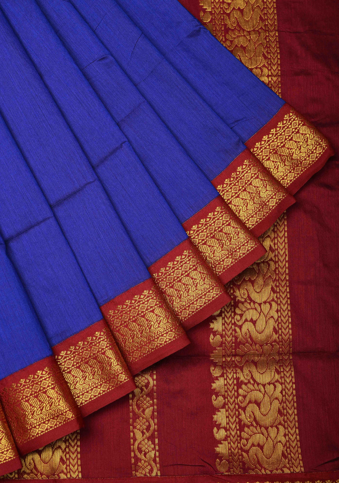 Ink Blue Venkatagiri Cotton Silk Saree with Contrast Zari Border