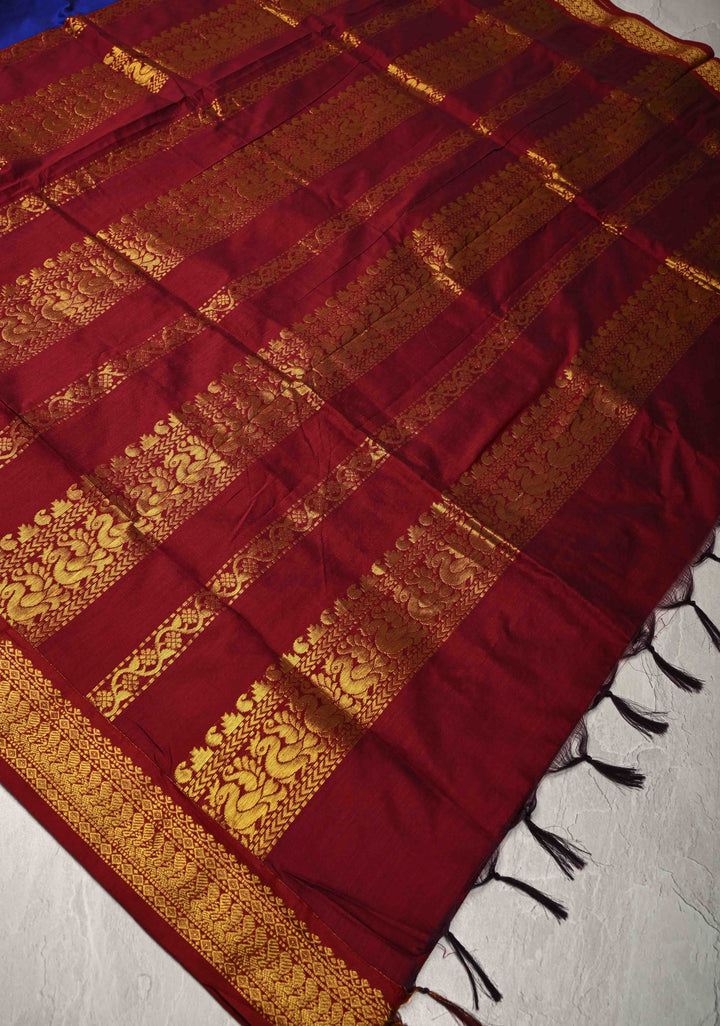 Ink Blue Venkatagiri Cotton Silk Saree with Contrast Zari Border