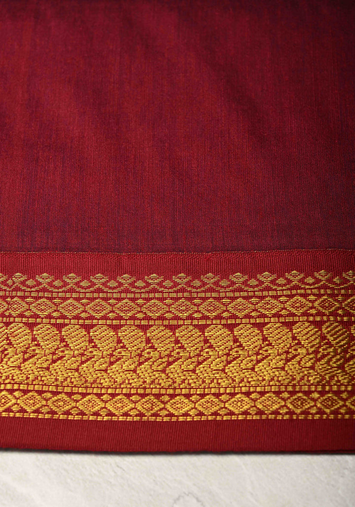 Ink Blue Venkatagiri Cotton Silk Saree with Contrast Zari Border