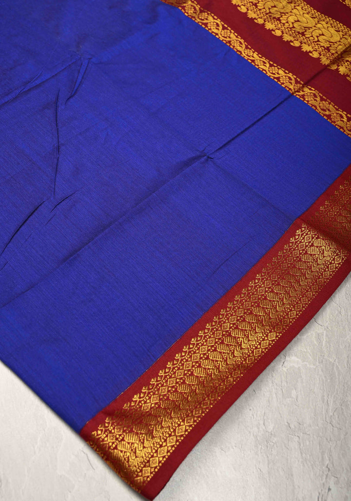 Ink Blue Venkatagiri Cotton Silk Saree with Contrast Zari Border