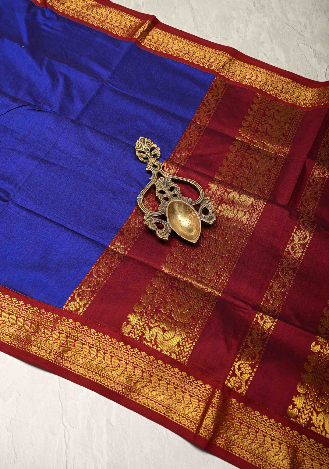 Ink Blue Venkatagiri Cotton Silk Saree with Contrast Zari Border