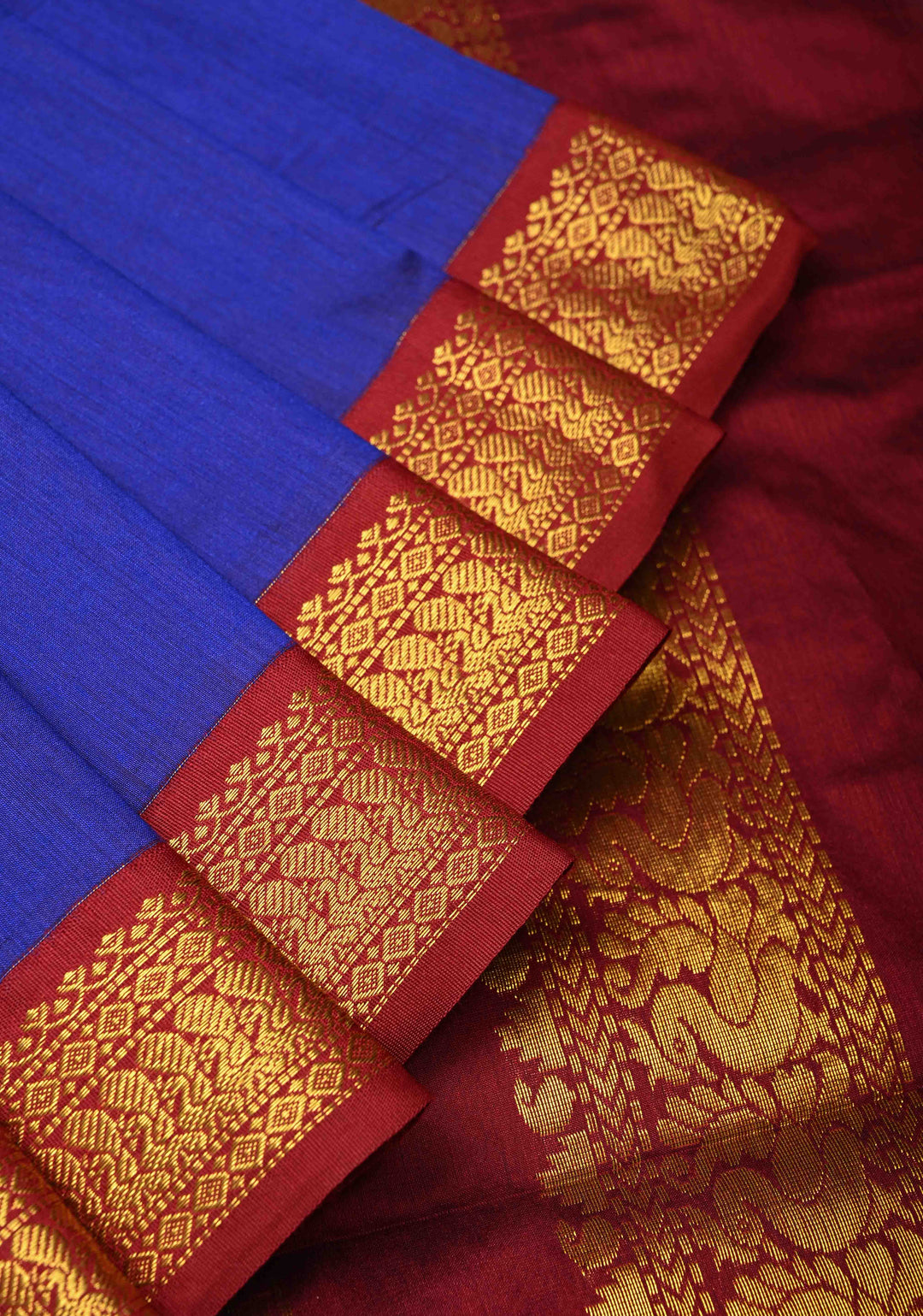 Ink Blue Venkatagiri Cotton Silk Saree with Contrast Zari Border