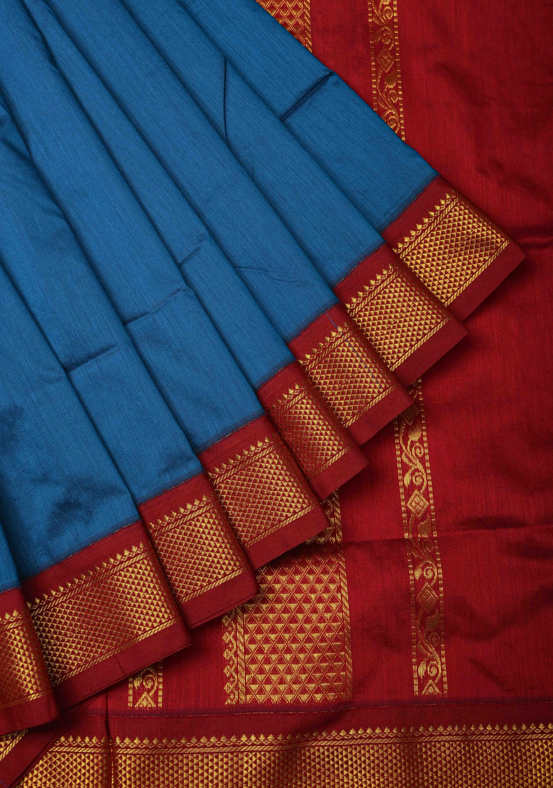 Peacock Blue Venkatagiri Cotton Silk Saree with Contrast Zari Border