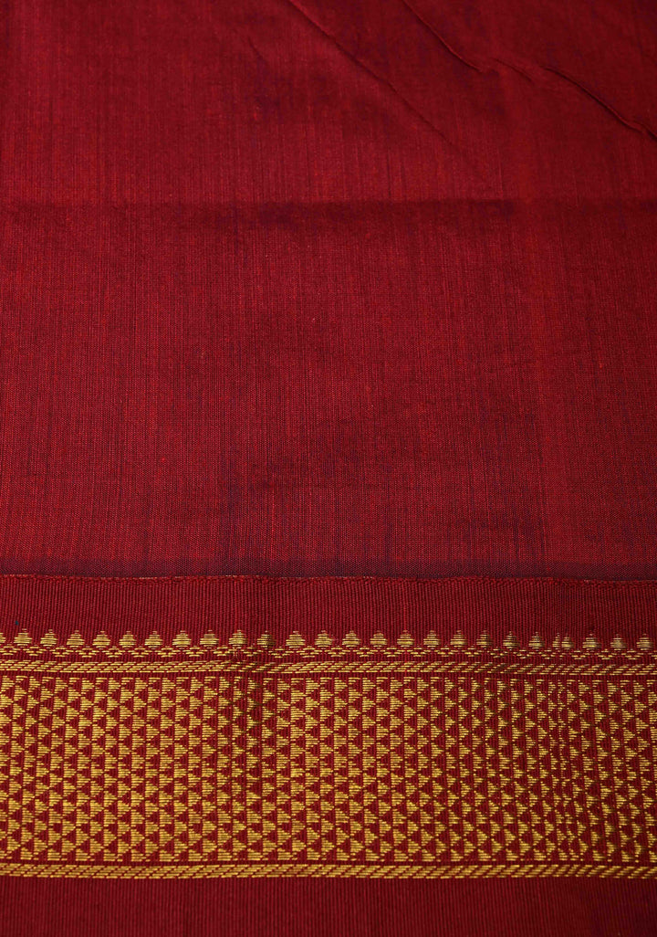 Peacock Blue Venkatagiri Cotton Silk Saree with Contrast Zari Border