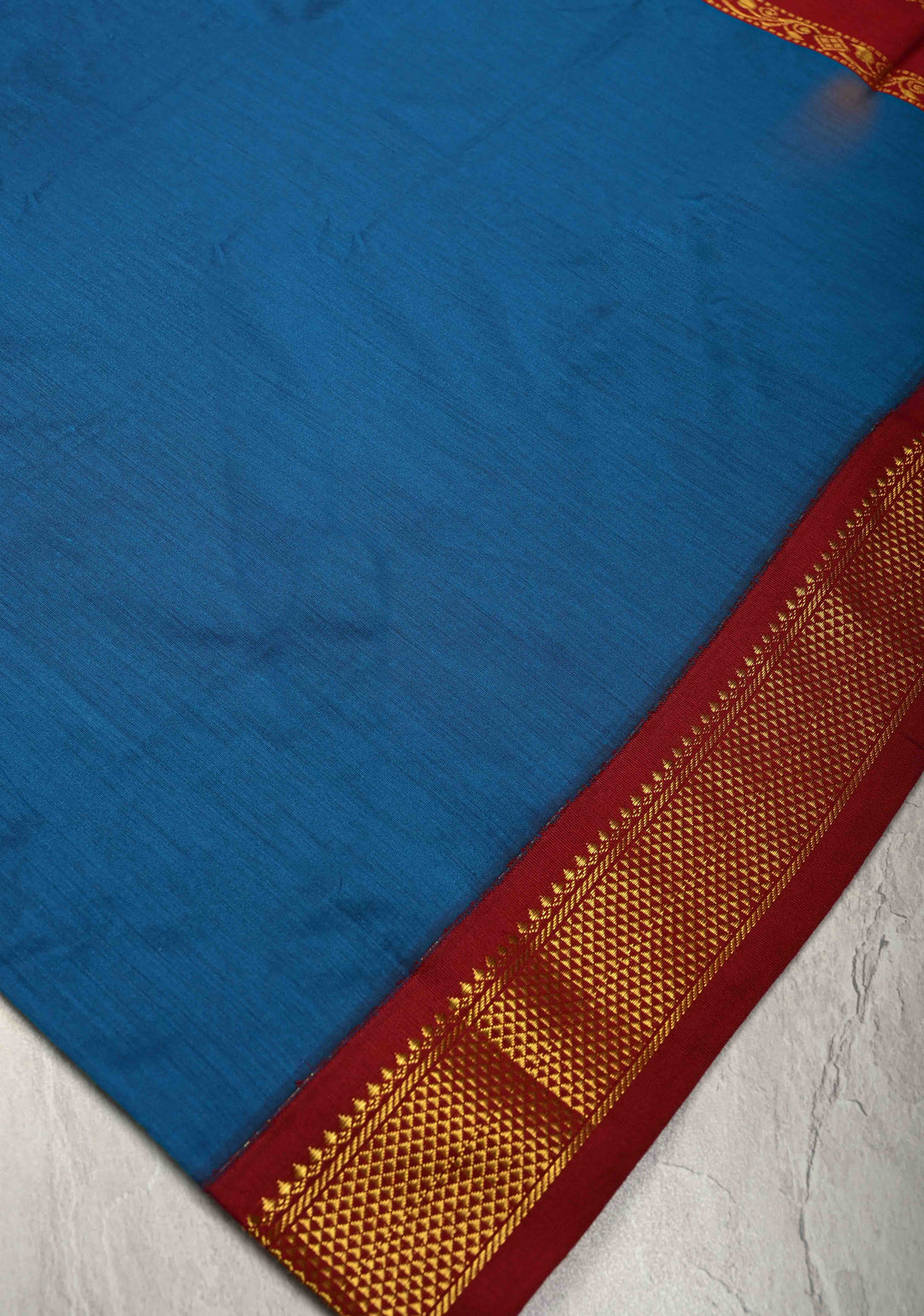 Peacock Blue Venkatagiri Cotton Silk Saree with Contrast Zari Border