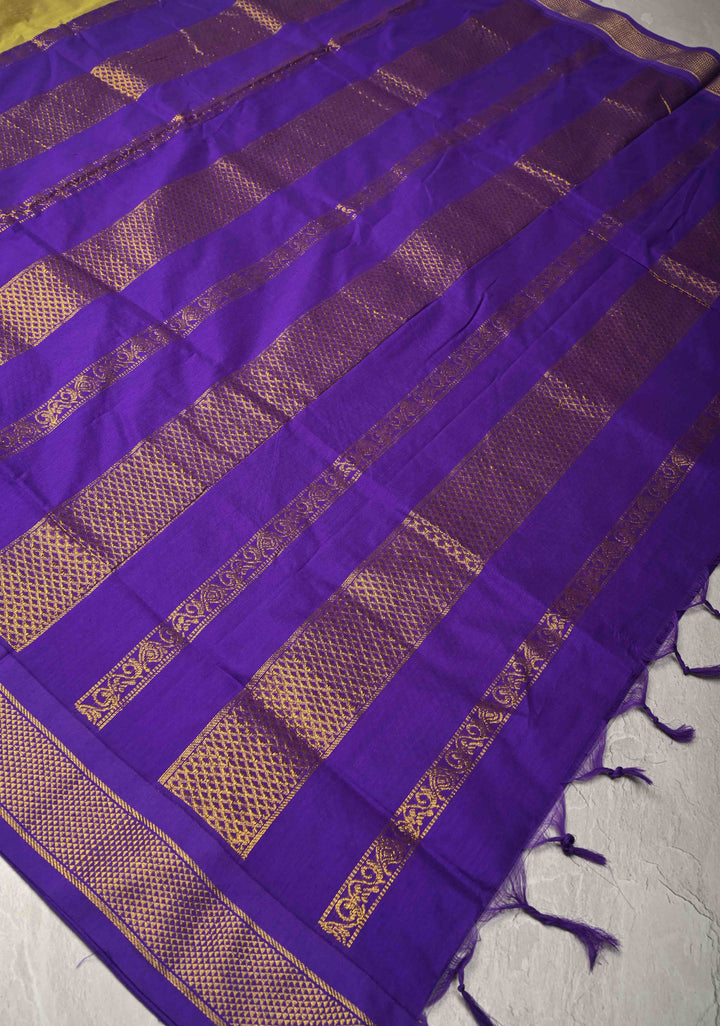 Henna Green Venkatagiri Cotton Silk Saree with Contrast Zari Border