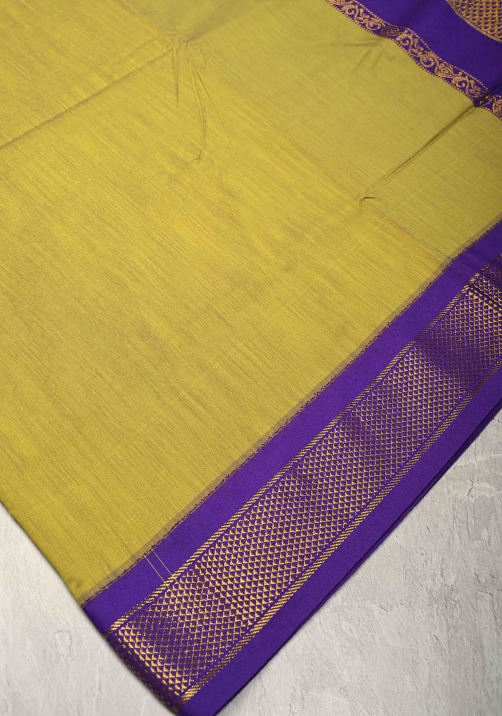 Henna Green Venkatagiri Cotton Silk Saree with Contrast Zari Border