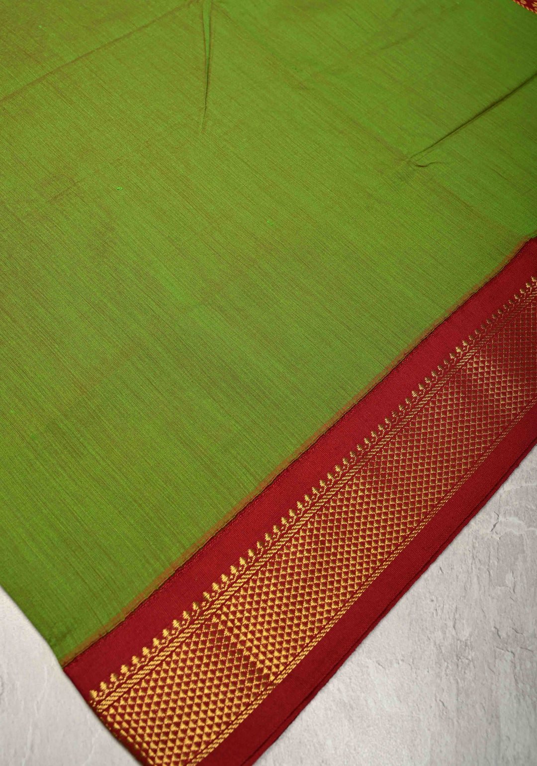 Parrot Green Dual tone Venkatagiri Cotton Silk Saree with Contrast Zari Border