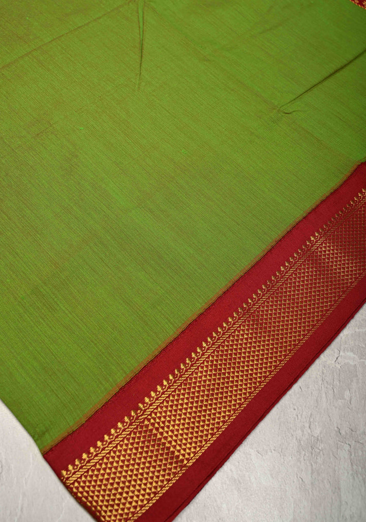 Parrot Green Dual tone Venkatagiri Cotton Silk Saree with Contrast Zari Border