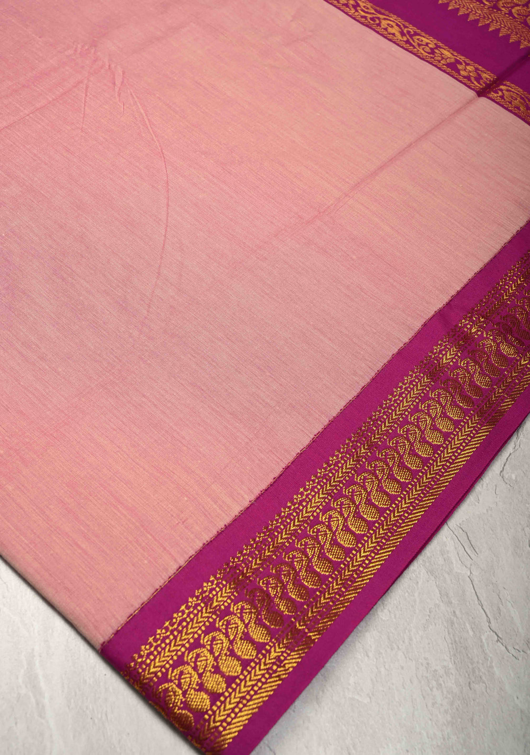 Onion Pink Venkatagiri Cotton Silk Saree with Contrast Zari Border