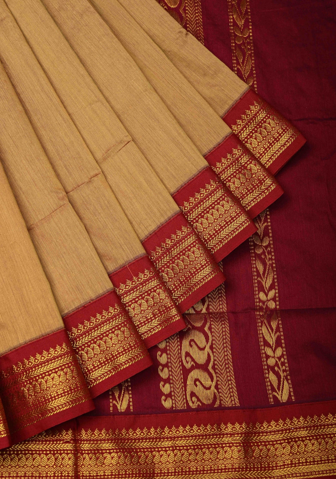 Camel Brown Venkatagiri Cotton Silk Saree with Contrast Zari Border
