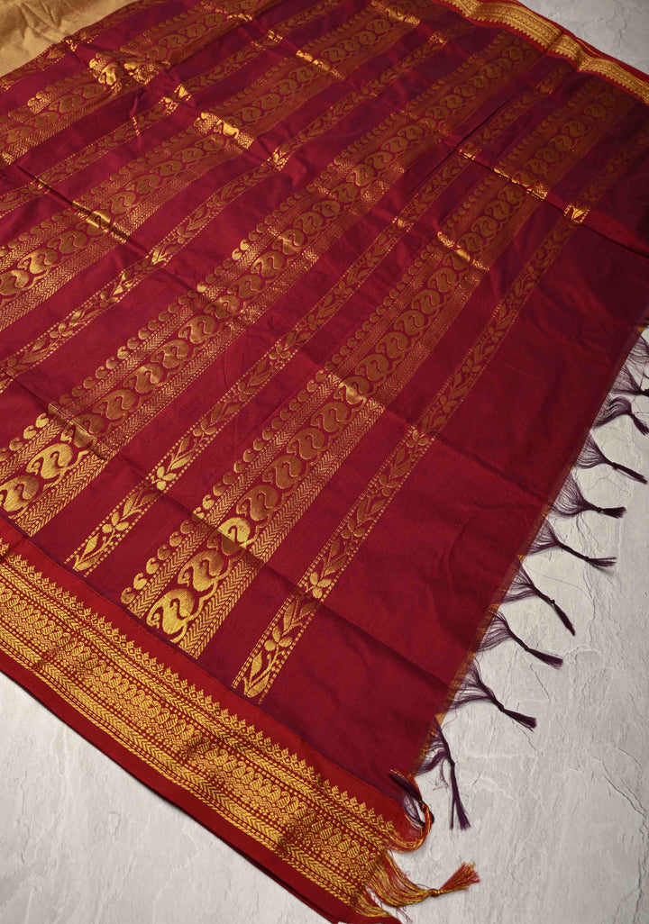 Camel Brown Venkatagiri Cotton Silk Saree with Contrast Zari Border