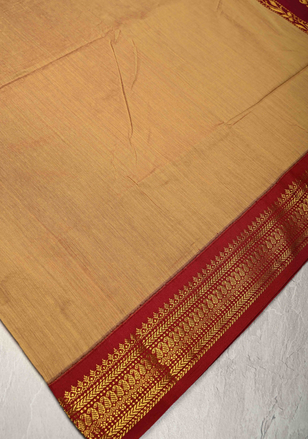 Camel Brown Venkatagiri Cotton Silk Saree with Contrast Zari Border