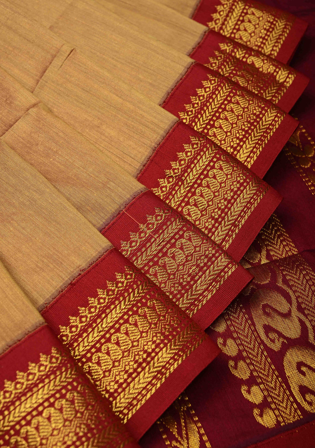 Camel Brown Venkatagiri Cotton Silk Saree with Contrast Zari Border