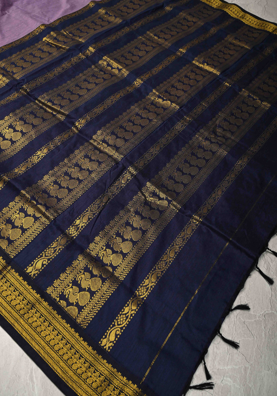 Dusty Amethyst Venkatagiri Cotton Silk Saree with Contrast Zari Border