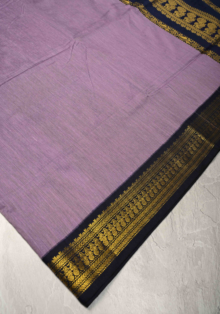 Dusty Amethyst Venkatagiri Cotton Silk Saree with Contrast Zari Border