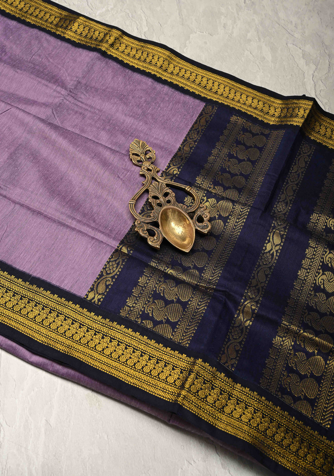 Dusty Amethyst Venkatagiri Cotton Silk Saree with Contrast Zari Border