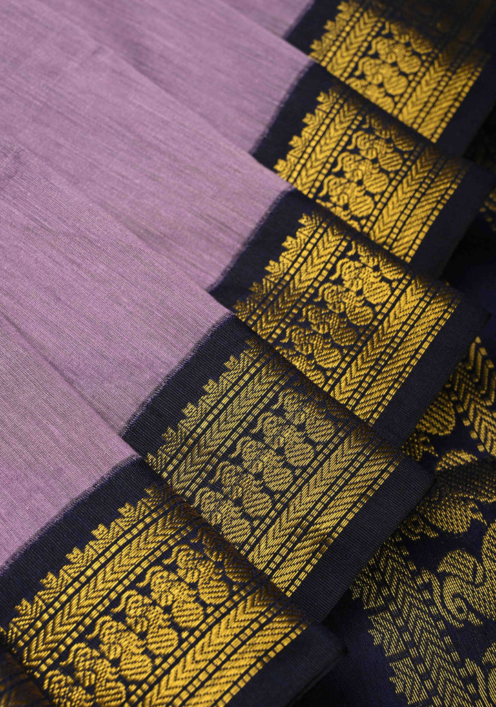 Dusty Amethyst Venkatagiri Cotton Silk Saree with Contrast Zari Border