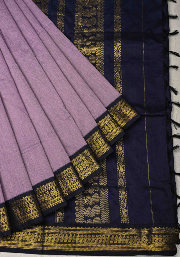 Dusty Amethyst Venkatagiri Cotton Silk Saree with Contrast Zari Border