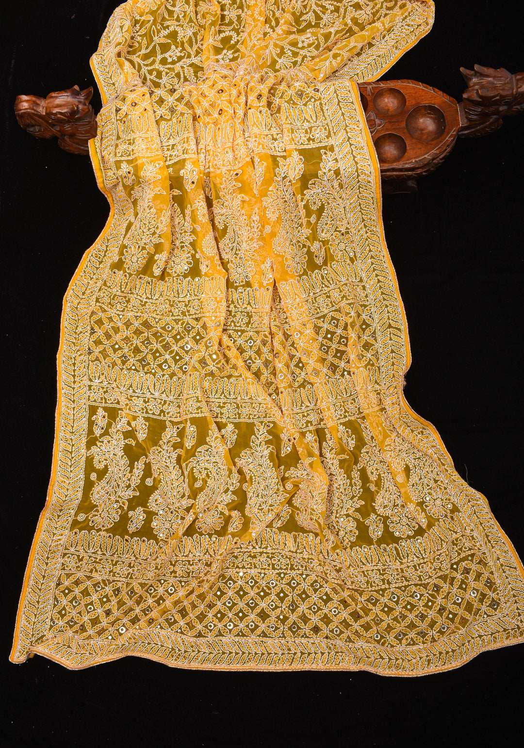 Authentic Hand Chikankari with Mukesh embellishments on Yellow Georgette Saree