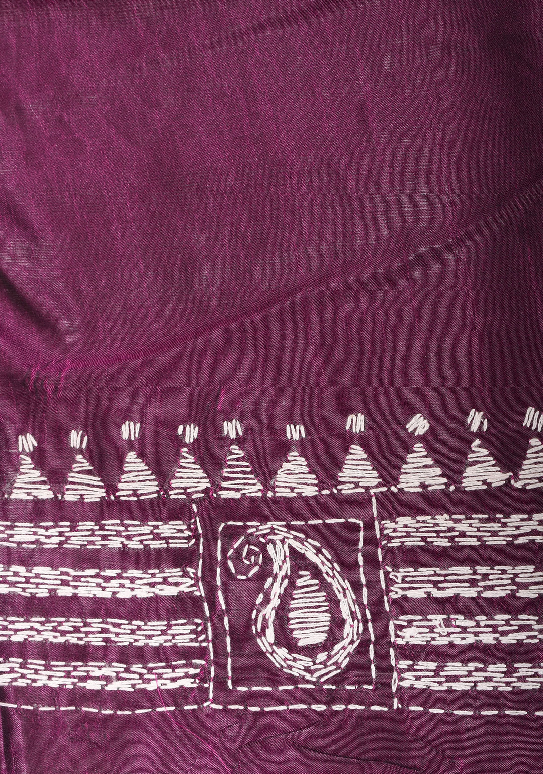 Peacocks and Bullocks - Authentic Hand Embroidery on Pansy Purple Art Silk Saree