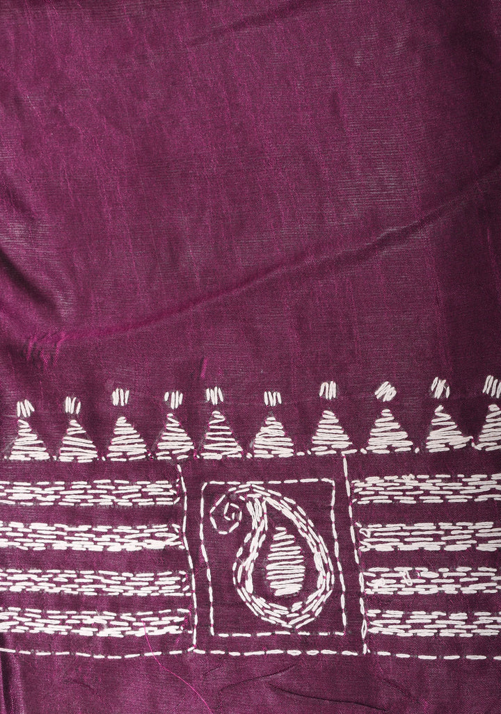 Peacocks and Bullocks - Authentic Hand Embroidery on Pansy Purple Art Silk Saree
