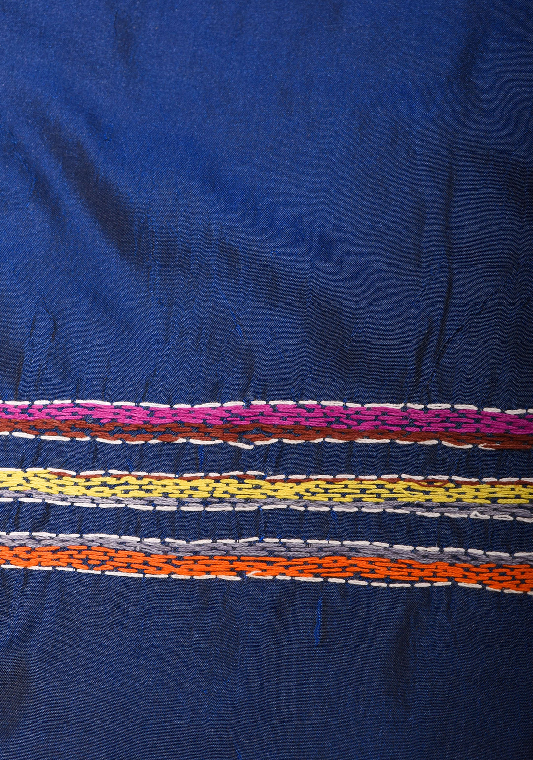 Matsya  - Authentic Hand Kantha Embroidery on Deep Blue Art Silk Saree