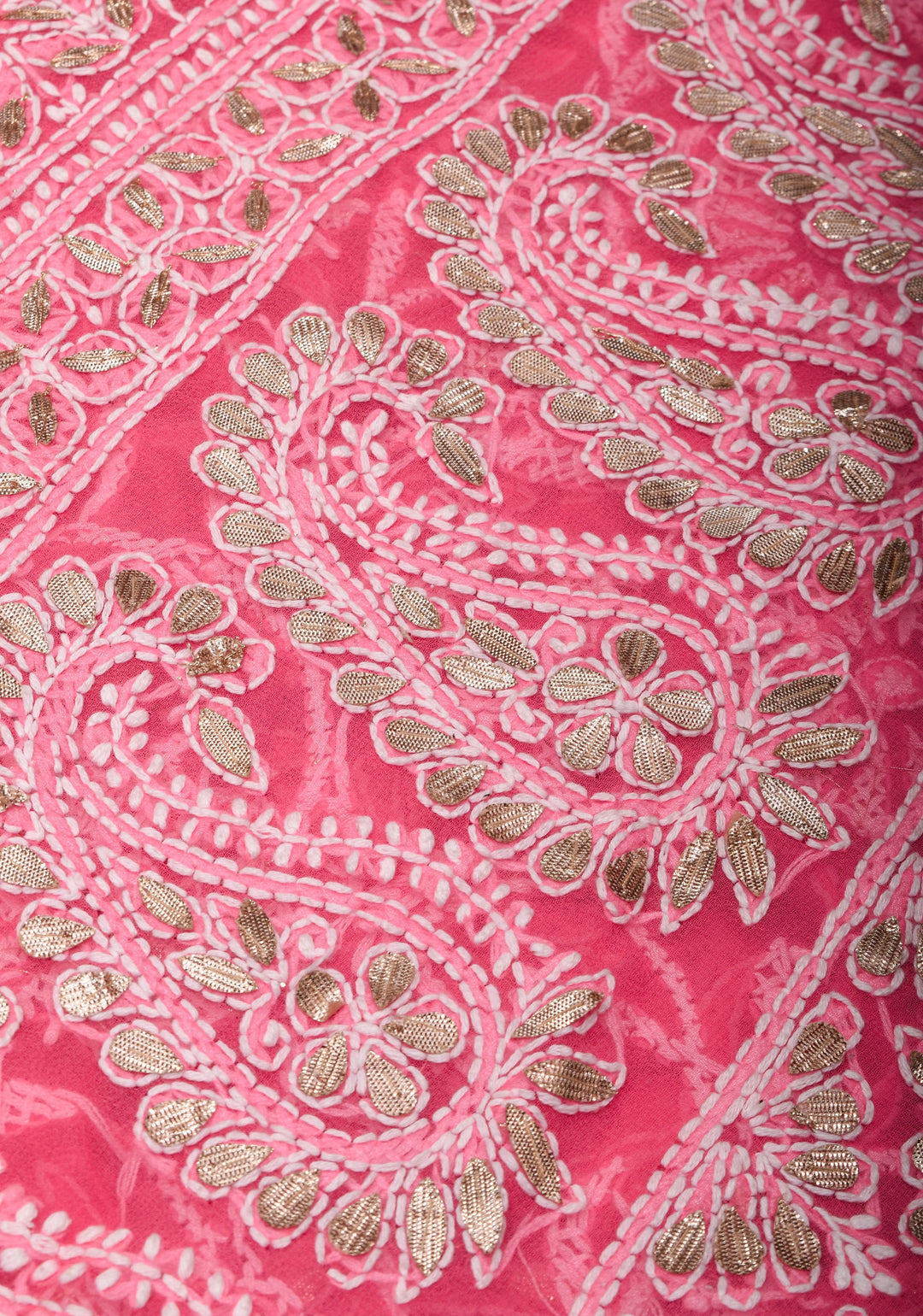 Full Jaal  Authentic Hand Chikankari with Gotta embellishments on Bright Pink Georgette Saree