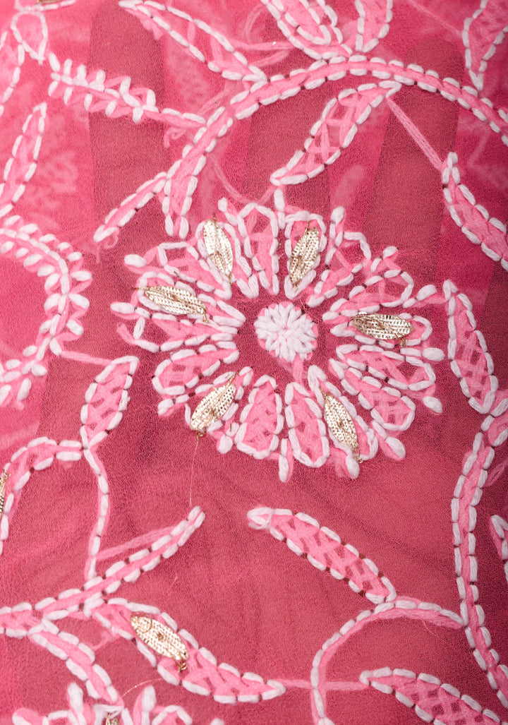 Full Jaal  Authentic Hand Chikankari with Gotta embellishments on Bright Pink Georgette Saree