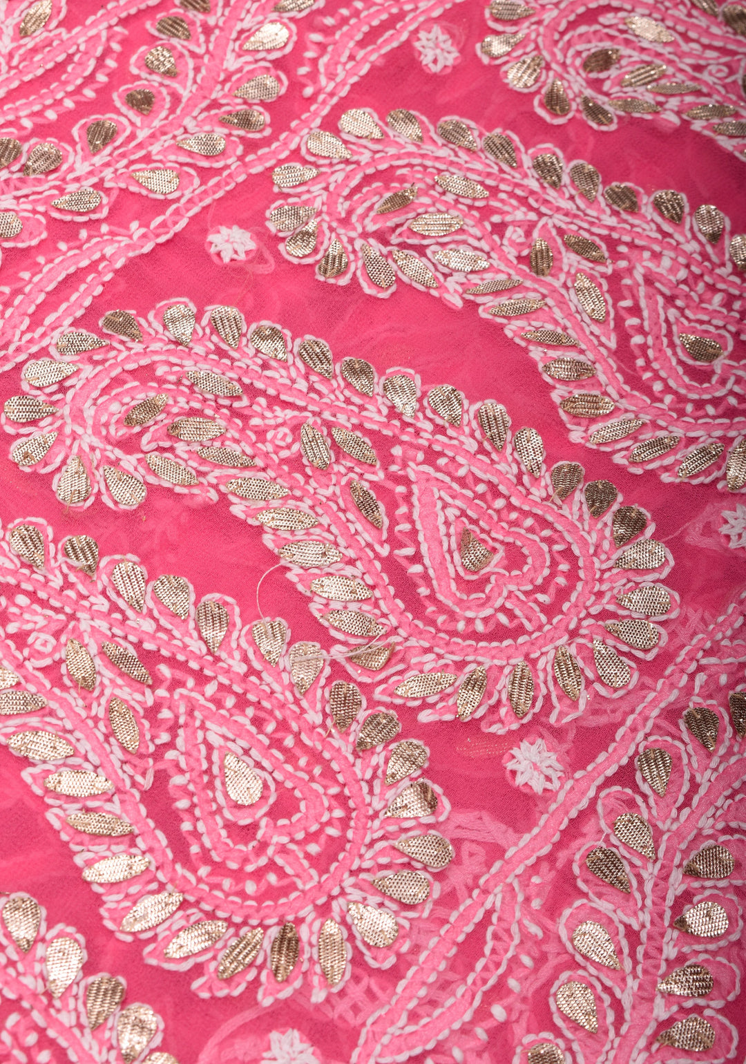 Authentic Hand Chikankari with Gotta embellishments on Shorbet Pink Georgette Saree