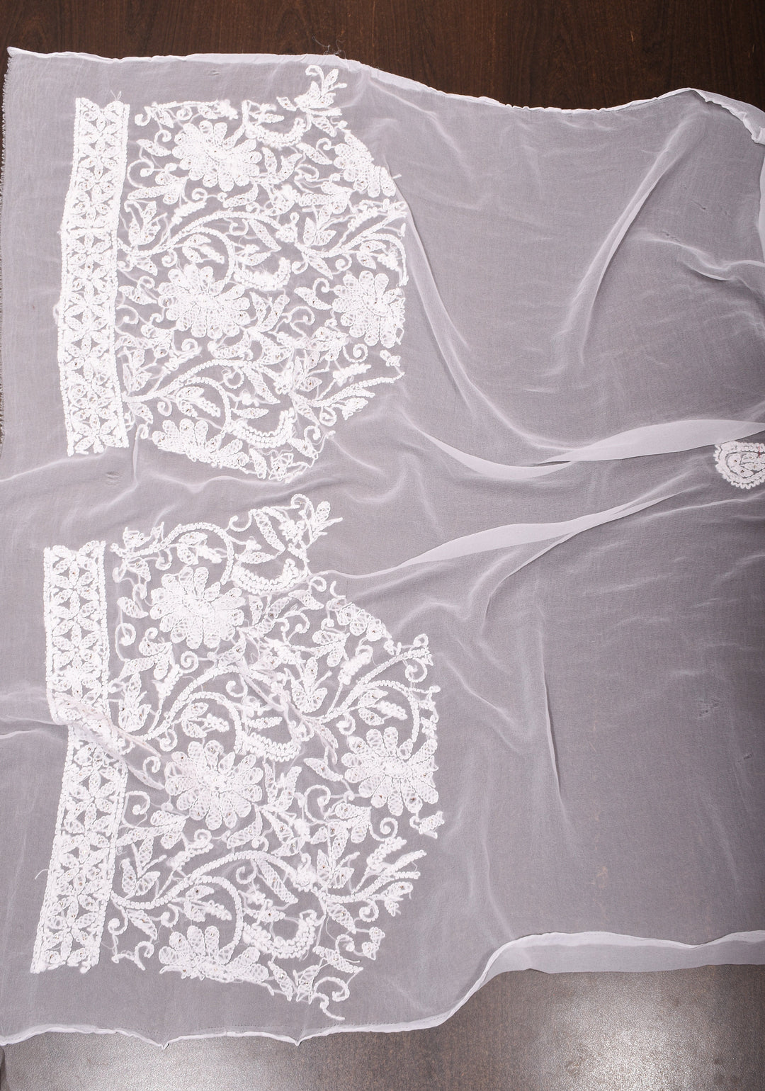 Authentic Hand Chikankari and Mukiesh Work on Off white Georgette Saree