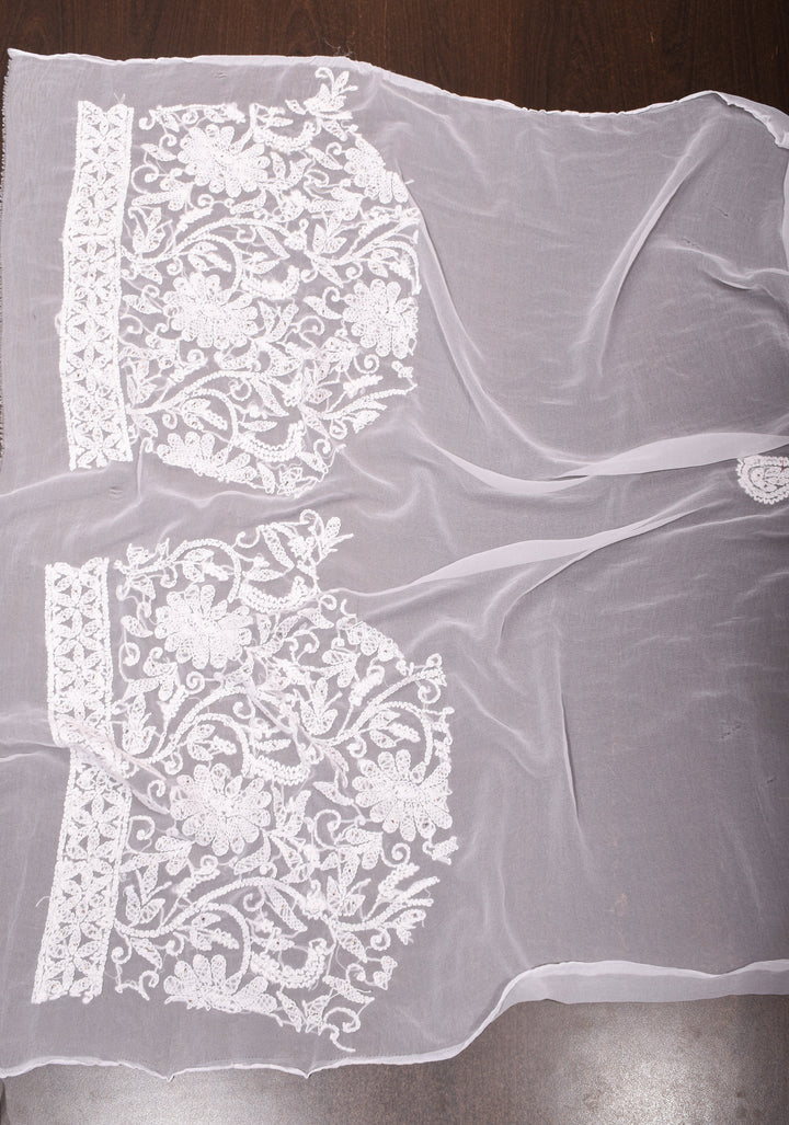 Authentic Hand Chikankari and Mukiesh Work on Off white Georgette Saree