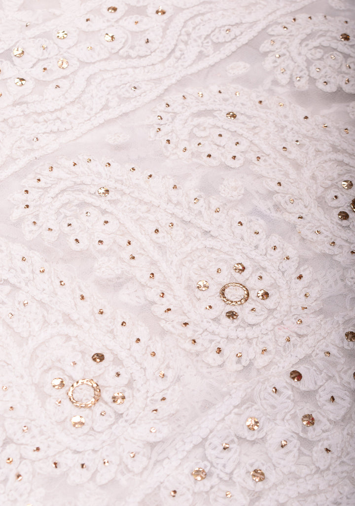 Authentic Hand Chikankari and Mukiesh Work on Off white Georgette Saree