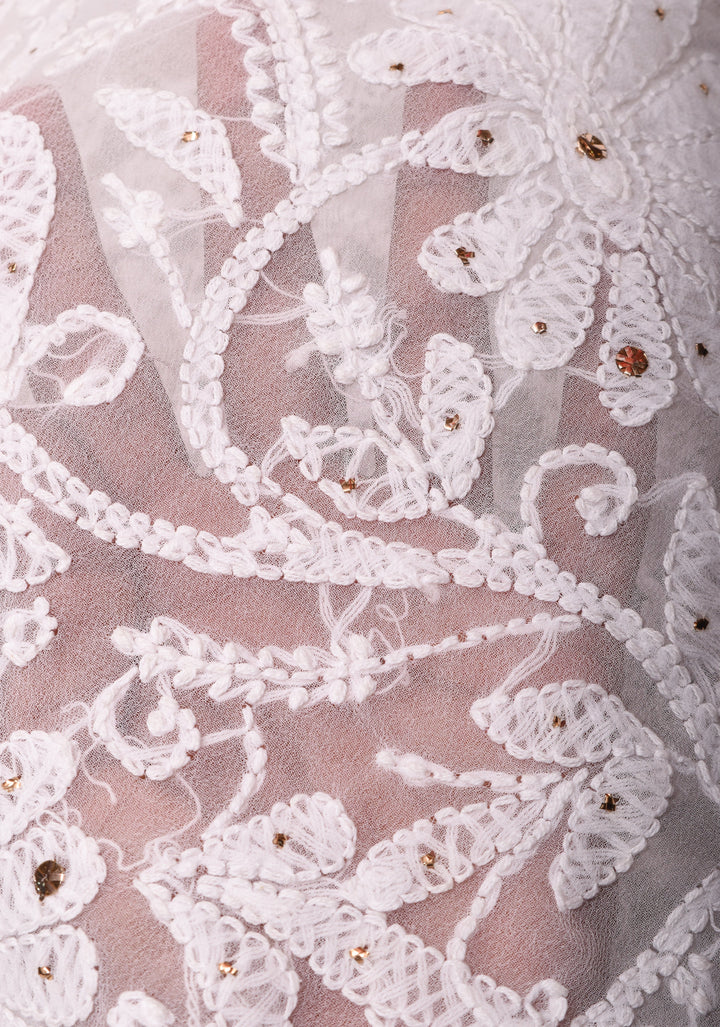 Authentic Hand Chikankari and Mukiesh Work on Off white Georgette Saree
