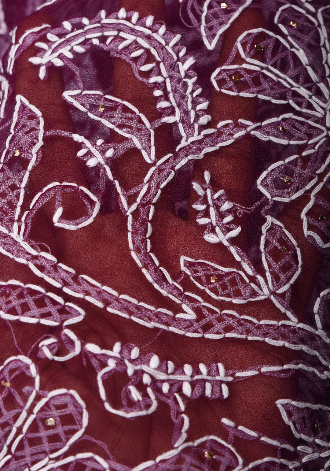Authentic Hand-Embroidered Full Jaal Chikankari Georgette Saree with Mukeish embellishments in Regal Purple