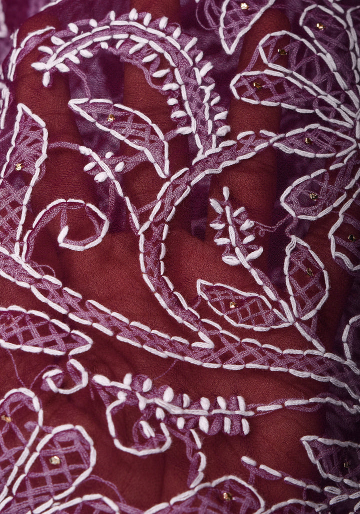 Authentic Hand-Embroidered Full Jaal Chikankari Georgette Saree with Mukeish embellishments in Regal Purple