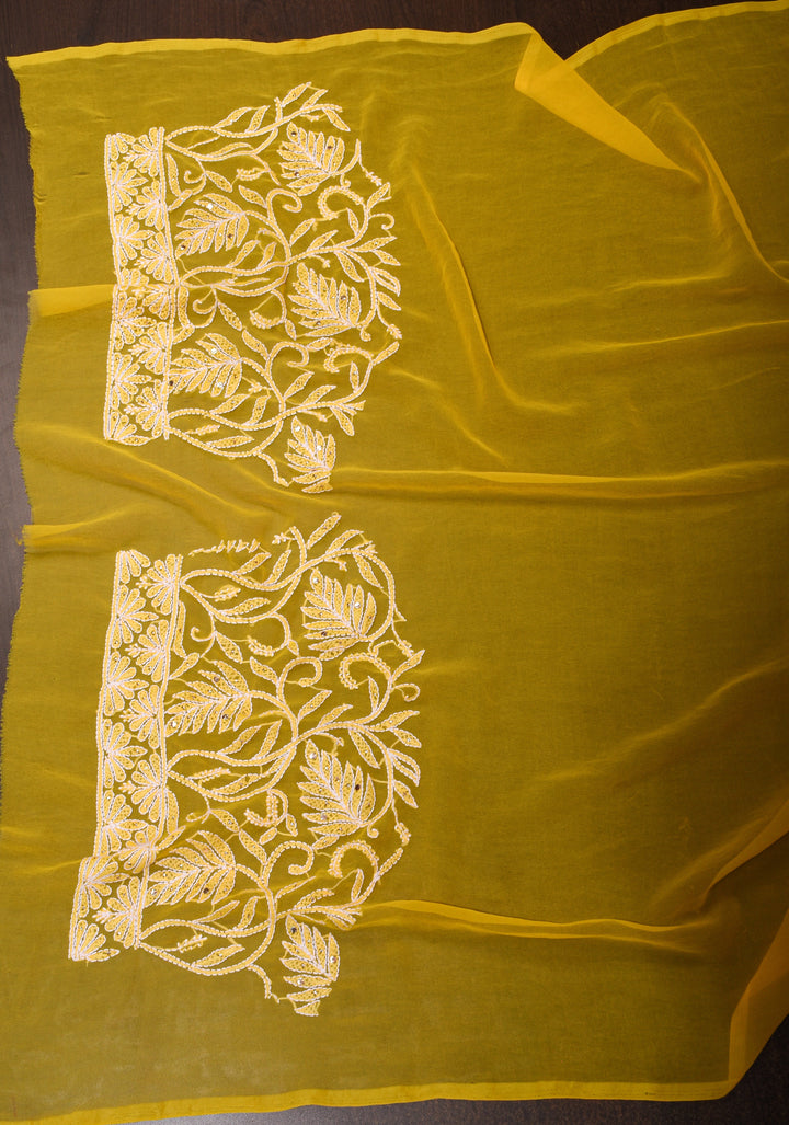 Vibrant Yellow Hand-Embroidered Full Jaal Chikankari Georgette Saree with Mukesh Work