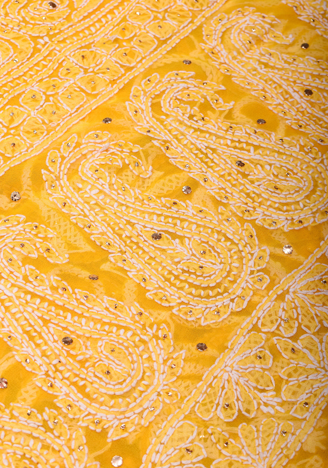Vibrant Yellow Hand-Embroidered Full Jaal Chikankari Georgette Saree with Mukesh Work