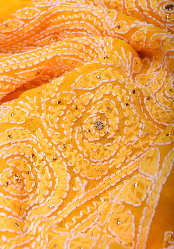Vibrant Yellow Hand-Embroidered Full Jaal Chikankari Georgette Saree with Mukesh Work