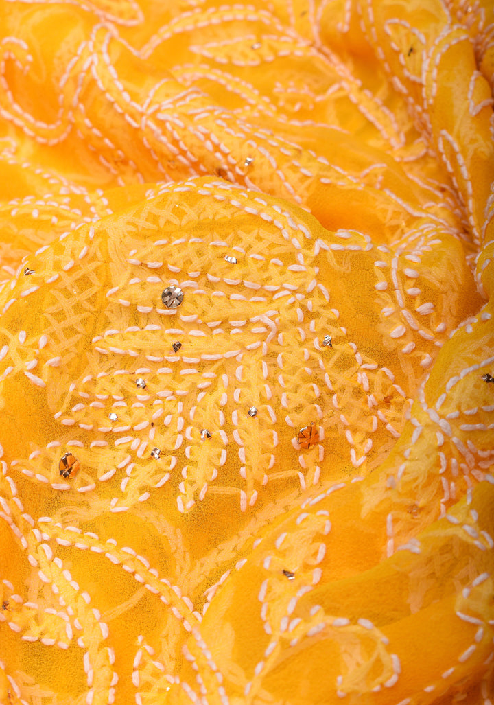 Vibrant Yellow Hand-Embroidered Full Jaal Chikankari Georgette Saree with Mukesh Work
