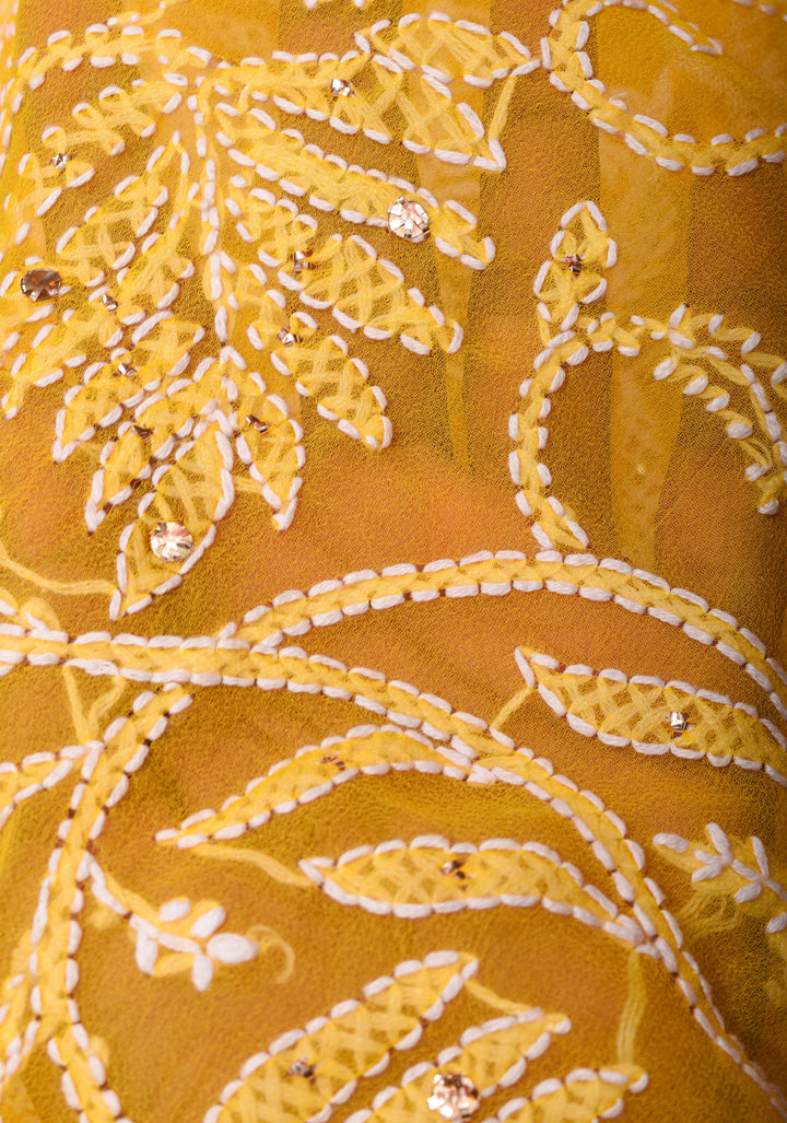 Vibrant Yellow Hand-Embroidered Full Jaal Chikankari Georgette Saree with Mukesh Work