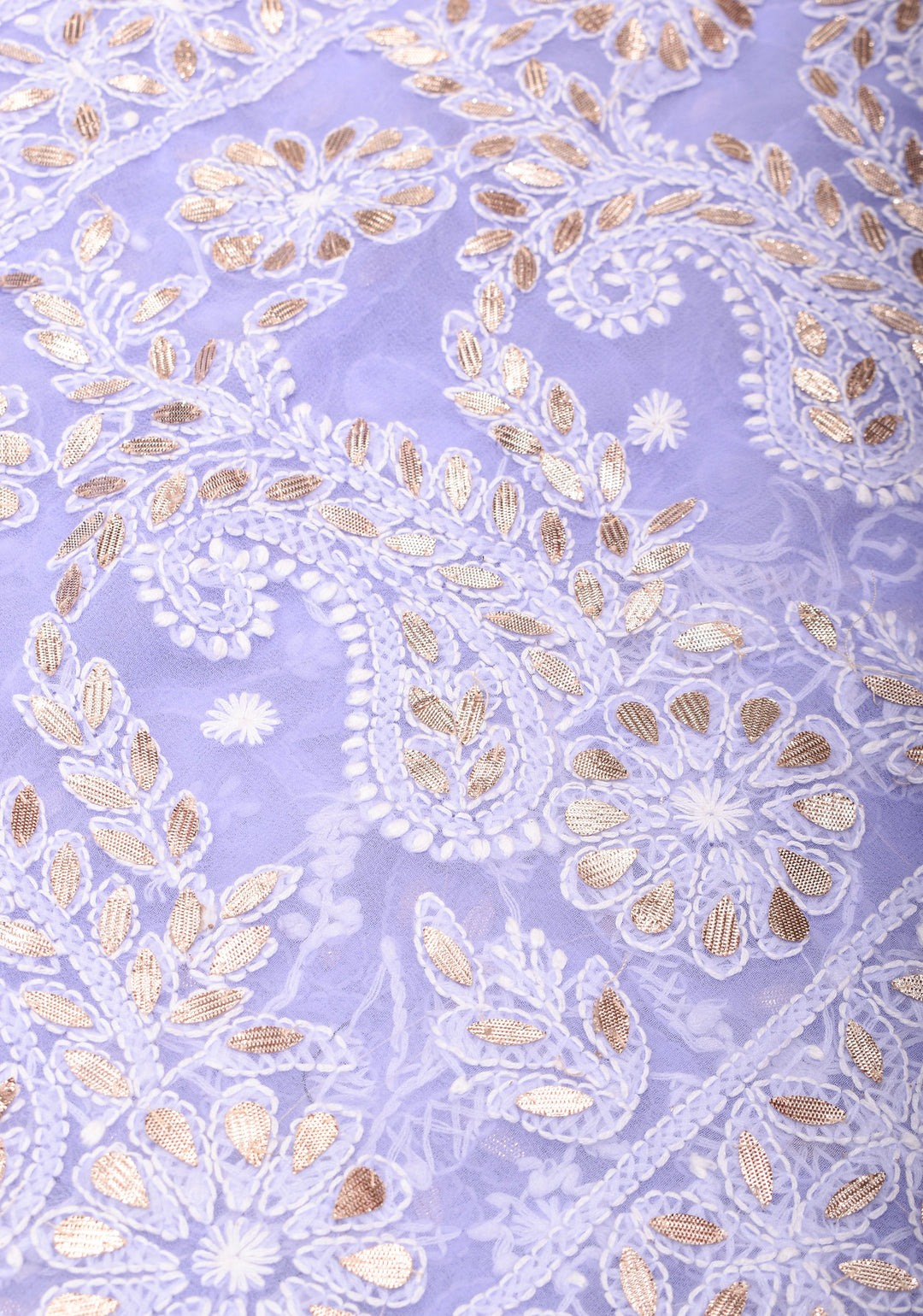 Elegant Lavender Authentic Hand-Embroidered Full Jaal Chikankari Georgette Saree with Gotta Work