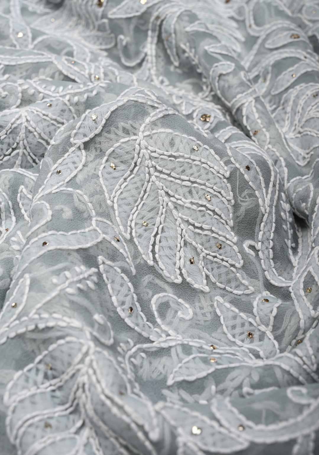 Pre-Order Gray Authentic Hand-Embroidered Full Jaal Chikankari Georgette Saree with Mukeish work