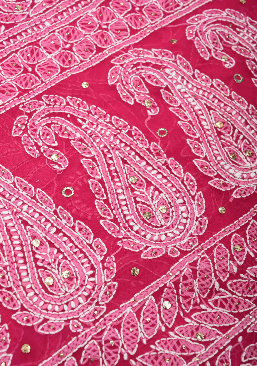 Raspberry pink Authentic Hand-Embroidered Full Jaal Chikankari Georgette Saree with Mukeish work