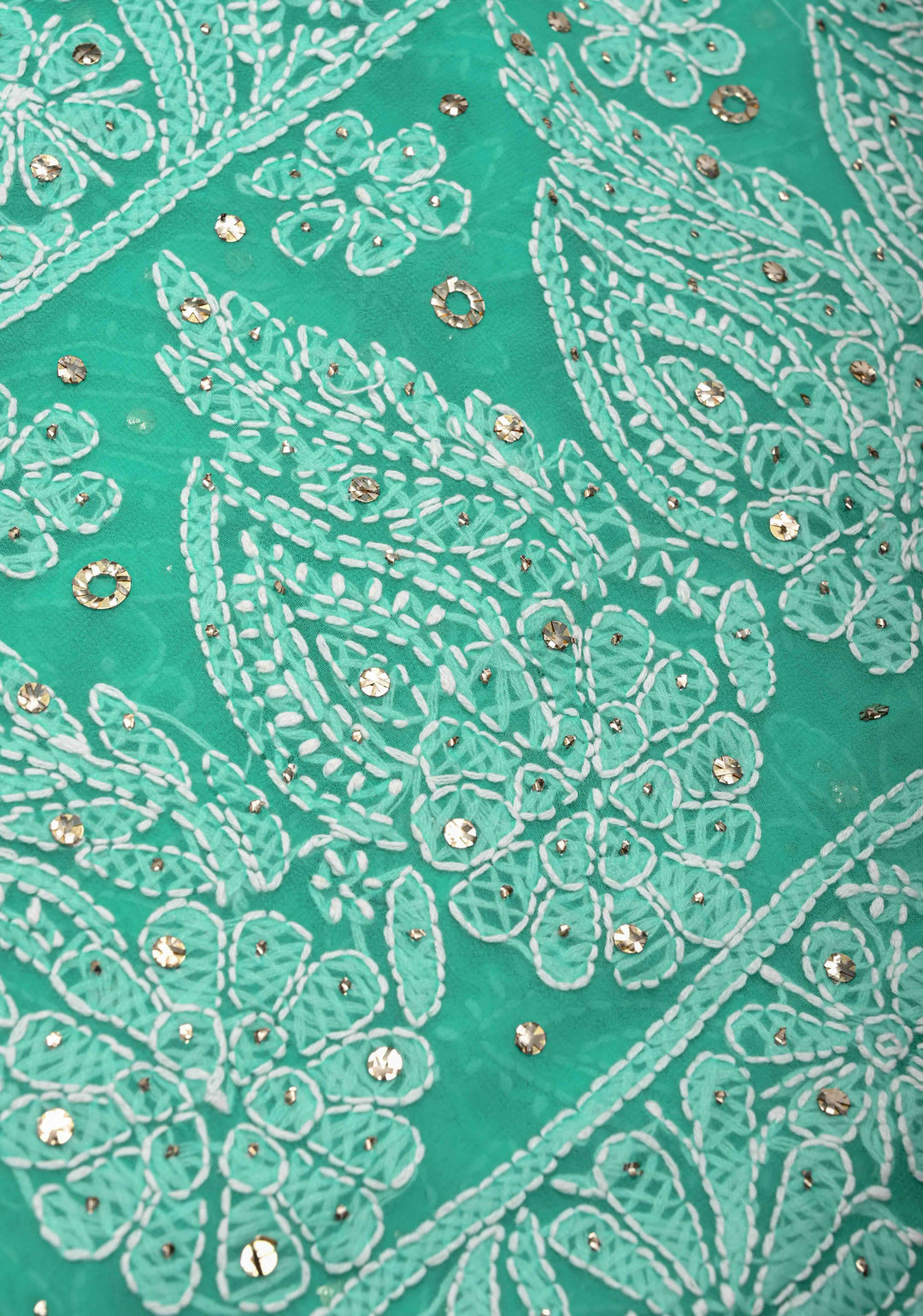 Cyan Blue Authentic Hand-Embroidered Full Jaal Chikankari Georgette Saree with Mukeish work