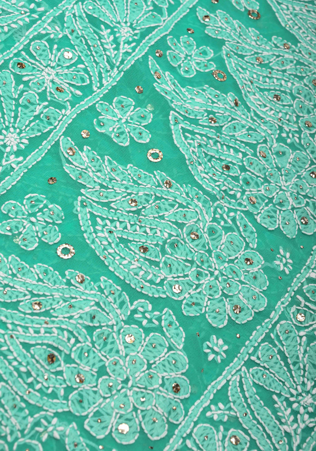 Cyan Blue Authentic Hand-Embroidered Full Jaal Chikankari Georgette Saree with Mukeish work