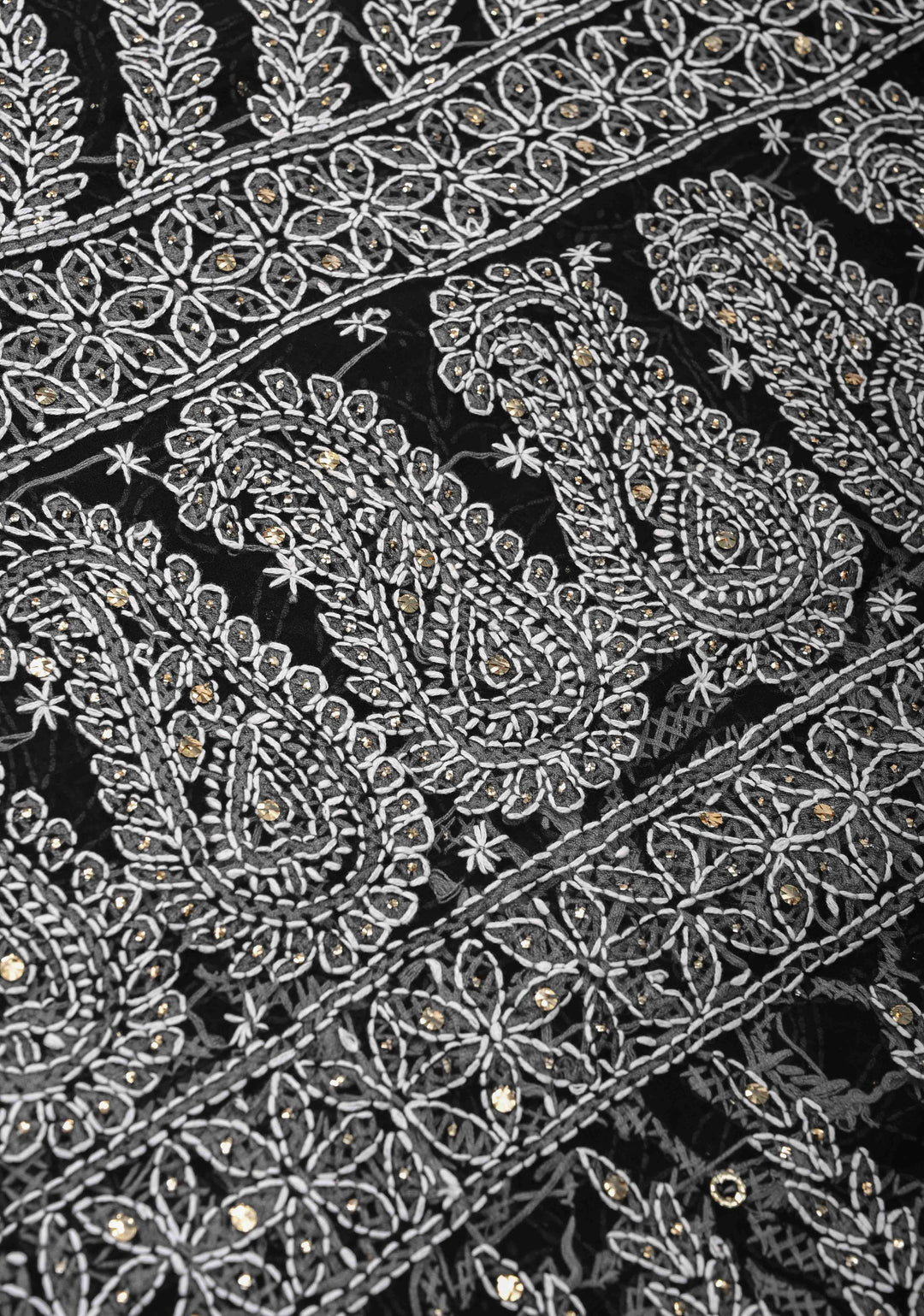 Black Authentic Hand-Embroidered Full Jaal Chikankari Georgette Saree with Mukeish work