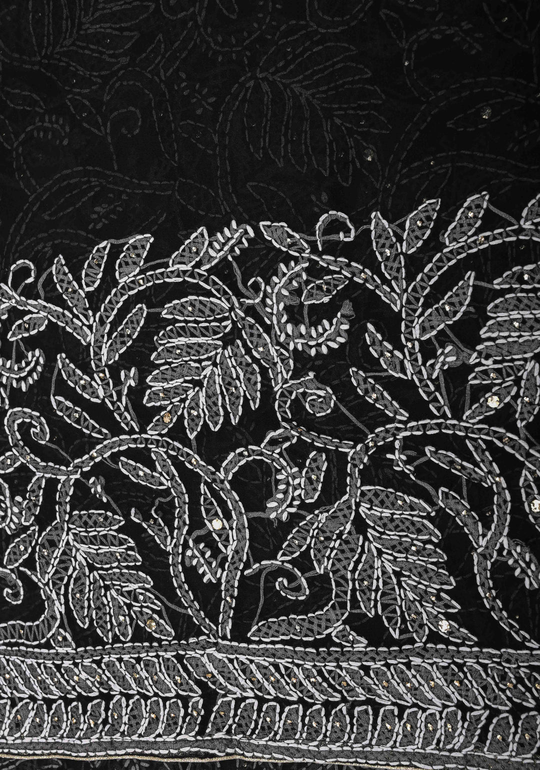 Black Authentic Hand-Embroidered Full Jaal Chikankari Georgette Saree with Mukeish work